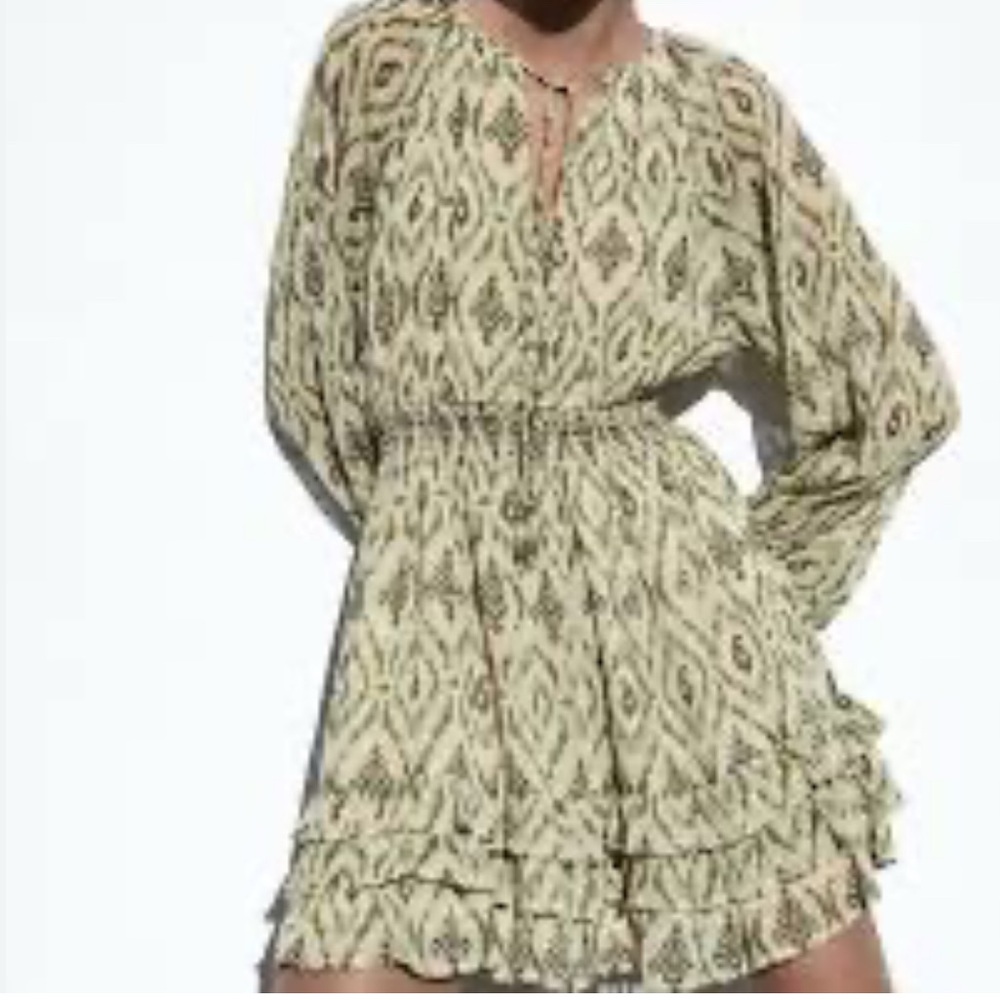Zara Womens Long Sleeve Ruffle Mini Dress Printed...SIZE L #1498